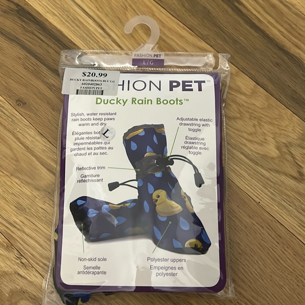 Fashion Pet Ducky Rain Royal Blue Protective Sz. Large  Drawstring Boots